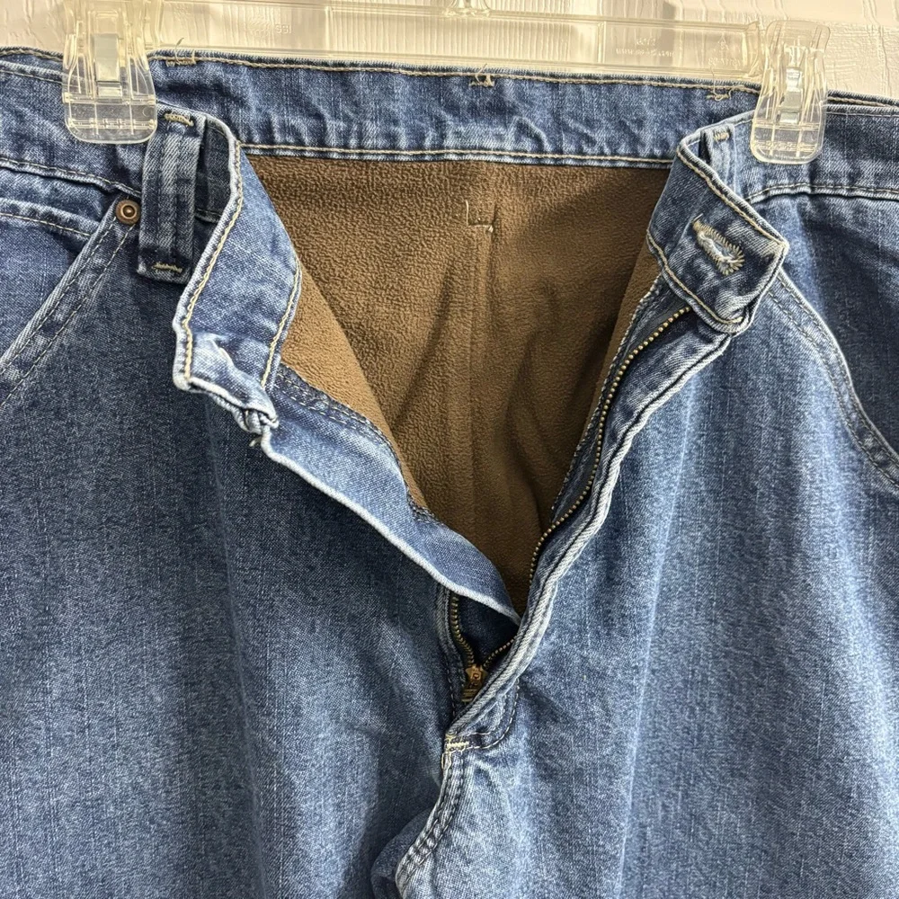 Wrangler Fleece Lined Carpenter Jeans Mens 34 x 32 Blue Denim Thick Cold Weather